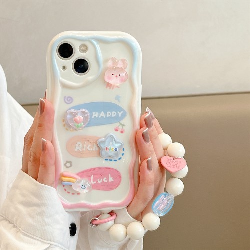 3D Cartoon Pattern Protective Phone Case For iPhone With Lovely Lanyard